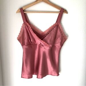 Elegant Pink Lace Trim Satin Top